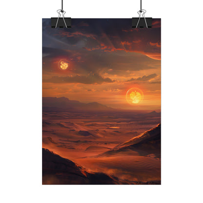 Peaceful Tatooine Sunset: Barren Desert Landscape - Poster