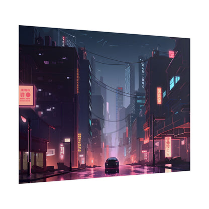 Cyberpunk Night: Melancholic Urban Landscape Artwork - Poster
