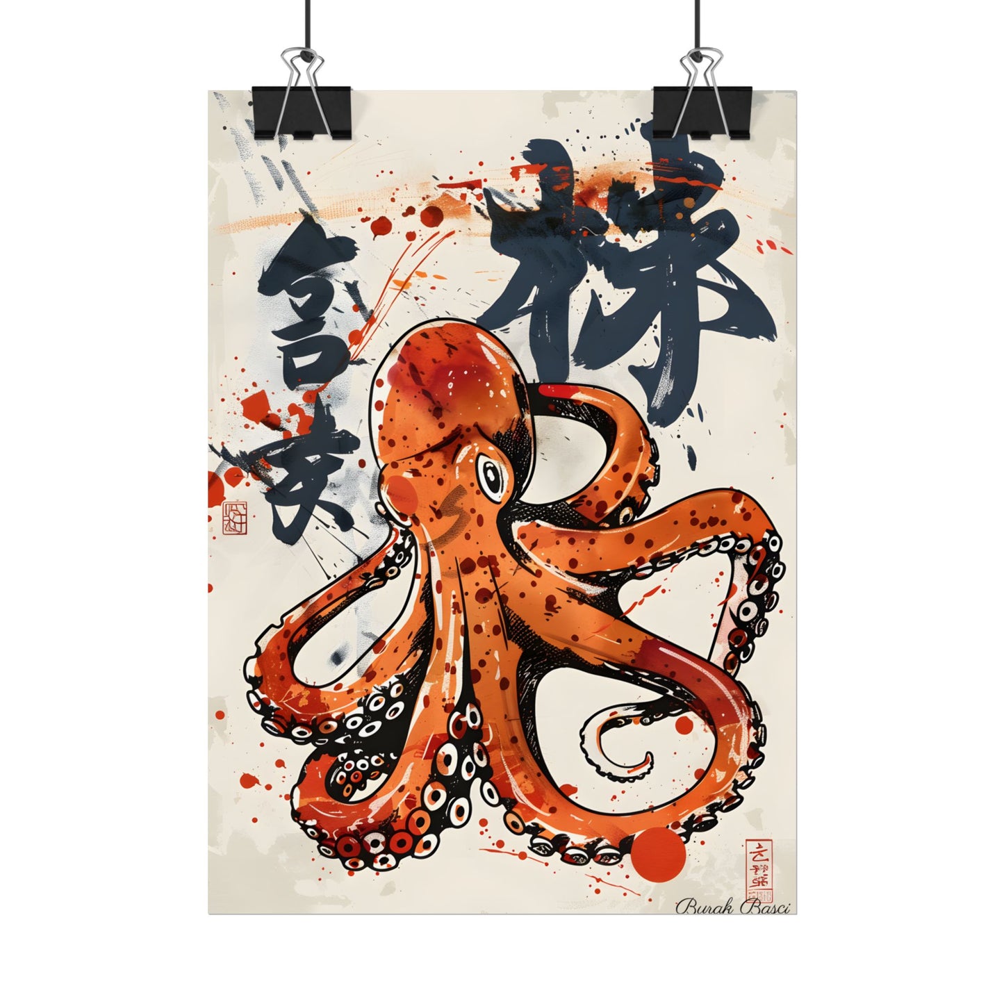 Traditional Japanese Octopus Art: Ukiyo-e Style Mural - Poster