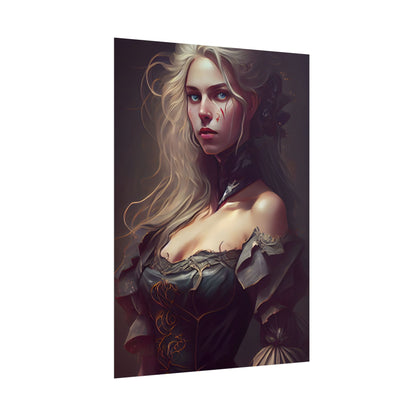 Blonde Female Portrait in a Dress: Stunning Artwork - Poster