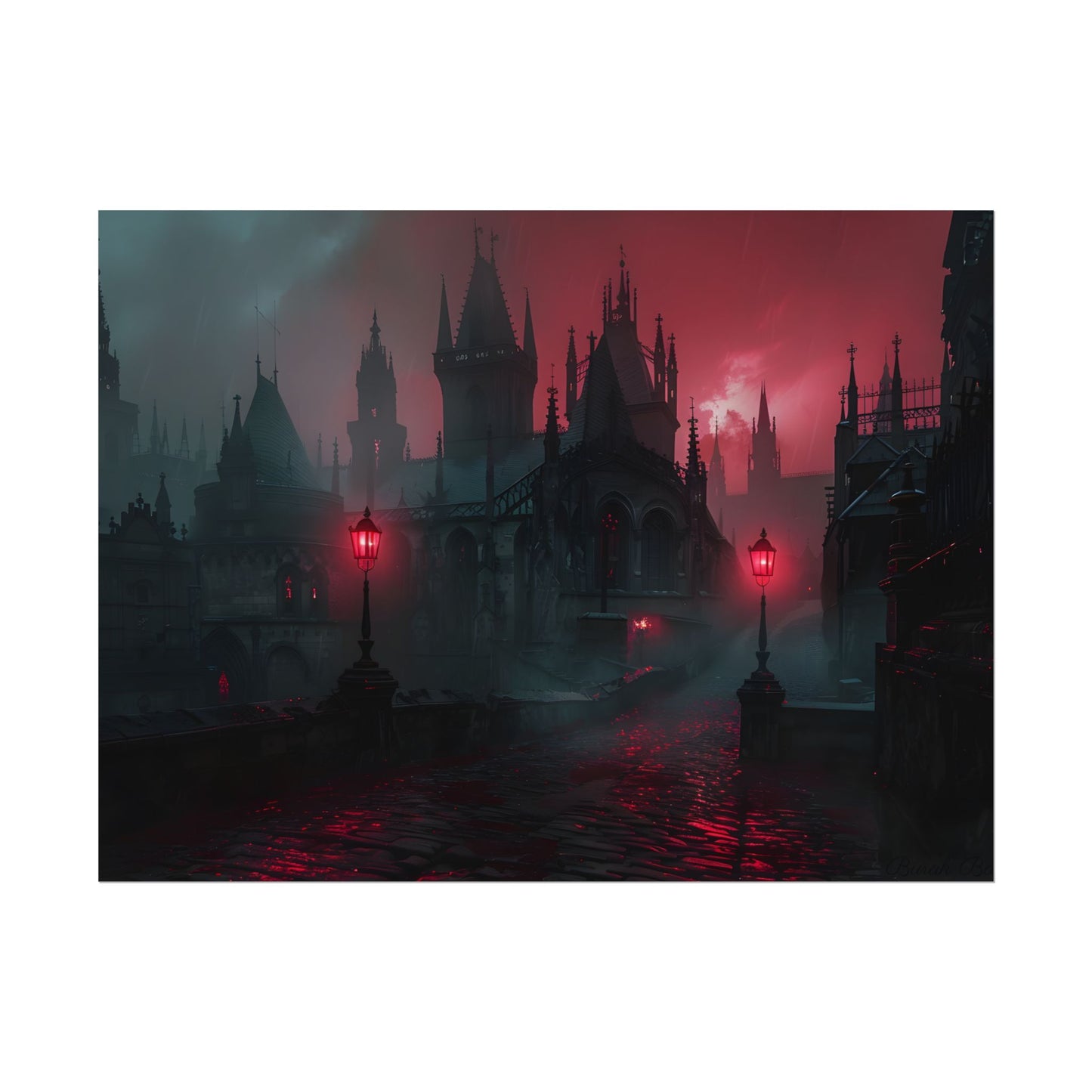 Dark Gothic Cityscape: Misty Twilight Artwork - Poster