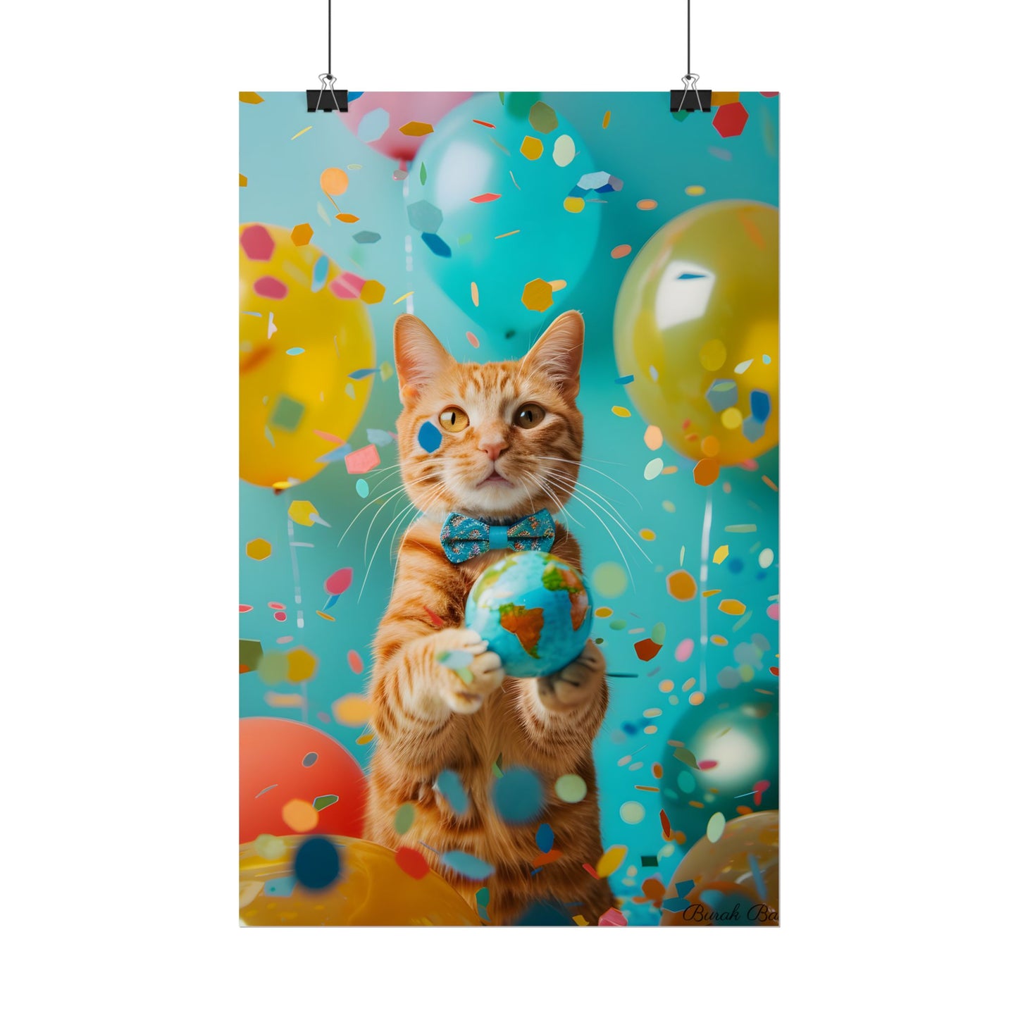 Charming Whiskers: Cat in Bow Tie with Mini Flag - Poster