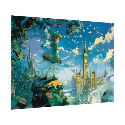 Whimsical Boy in Green: Colorful Illustration Artwork - Poster