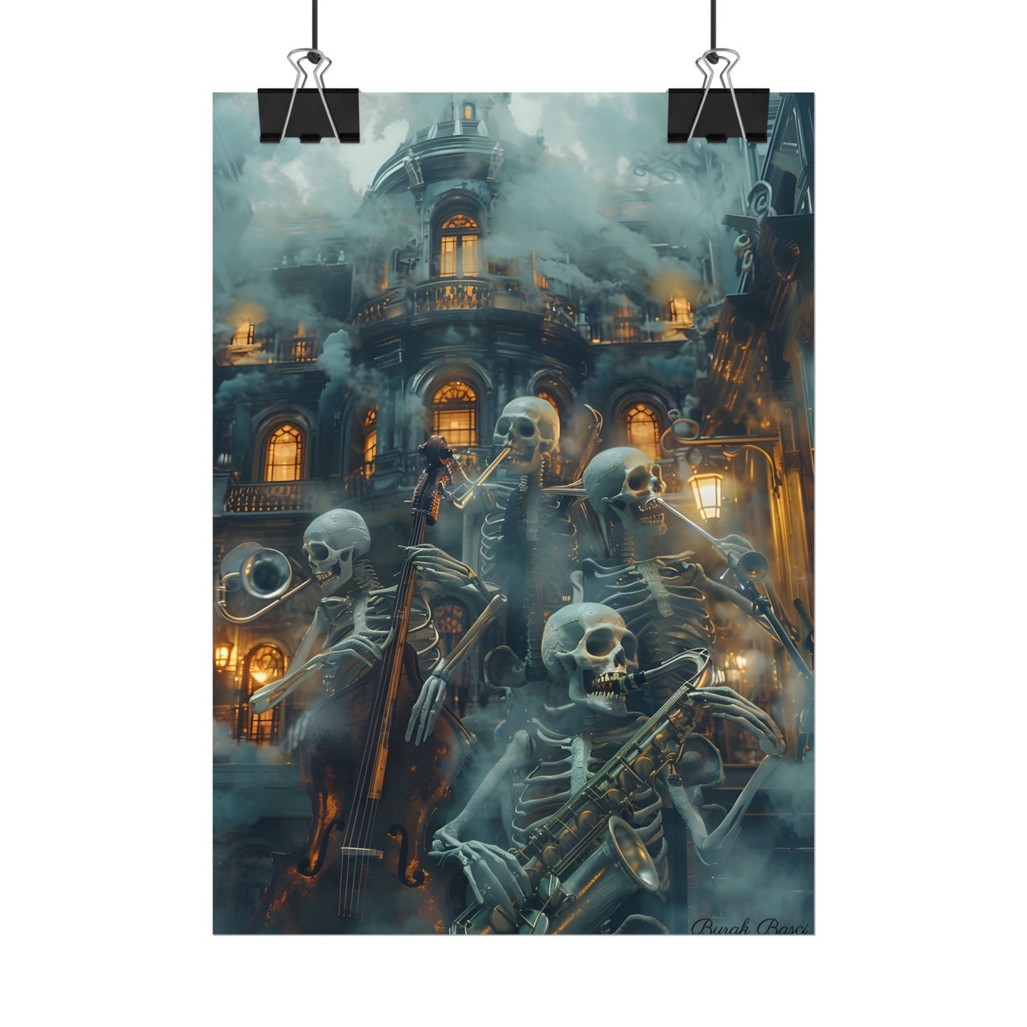 Victorian Lowbrow Skeleton Jazz Band: Dark Artwork - Poster