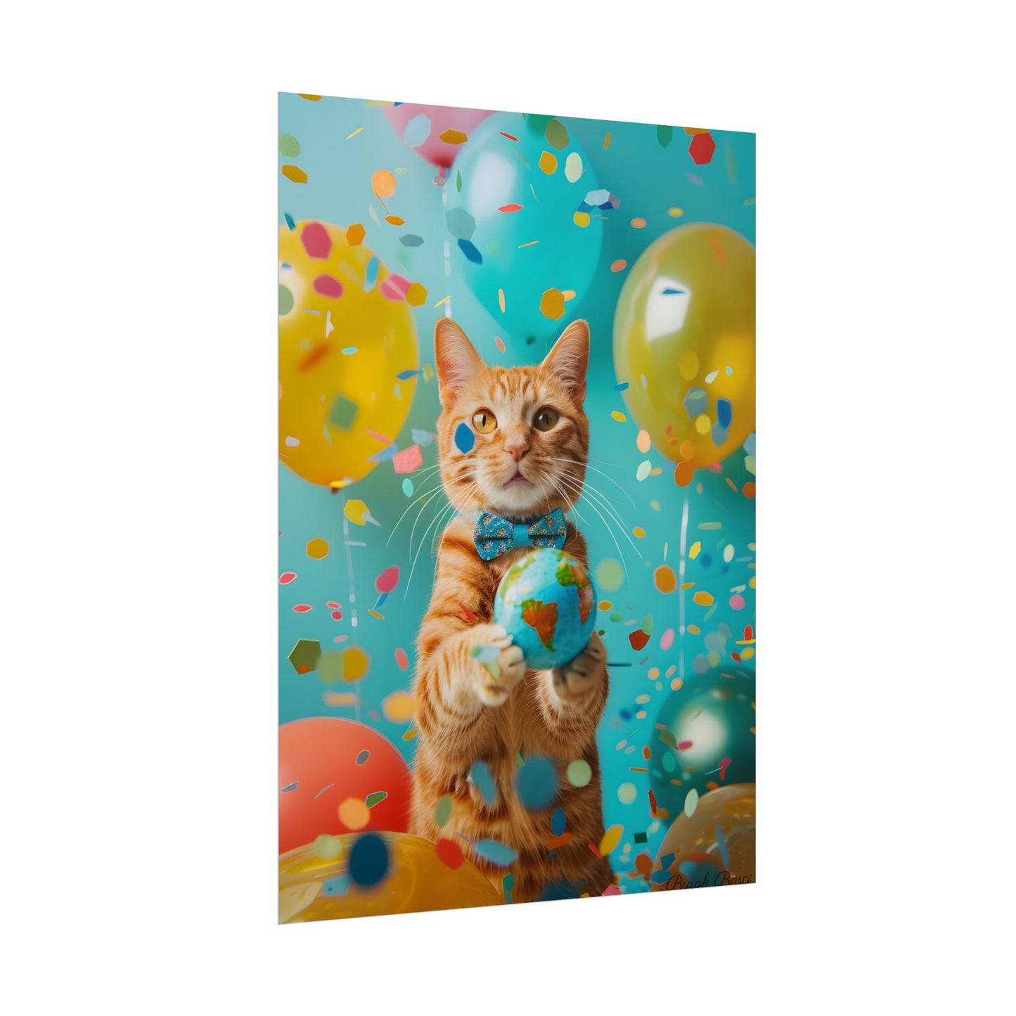 Charming Whiskers: Cat in Bow Tie with Mini Flag - Poster