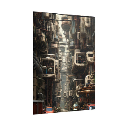 Steampunk Post-Apocalyptic City: Nighttime Digital Artwork - Poster