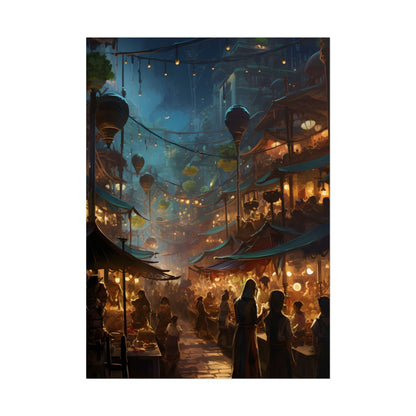Enchanting Night Street Food Market: Colorful Artwork - Poster