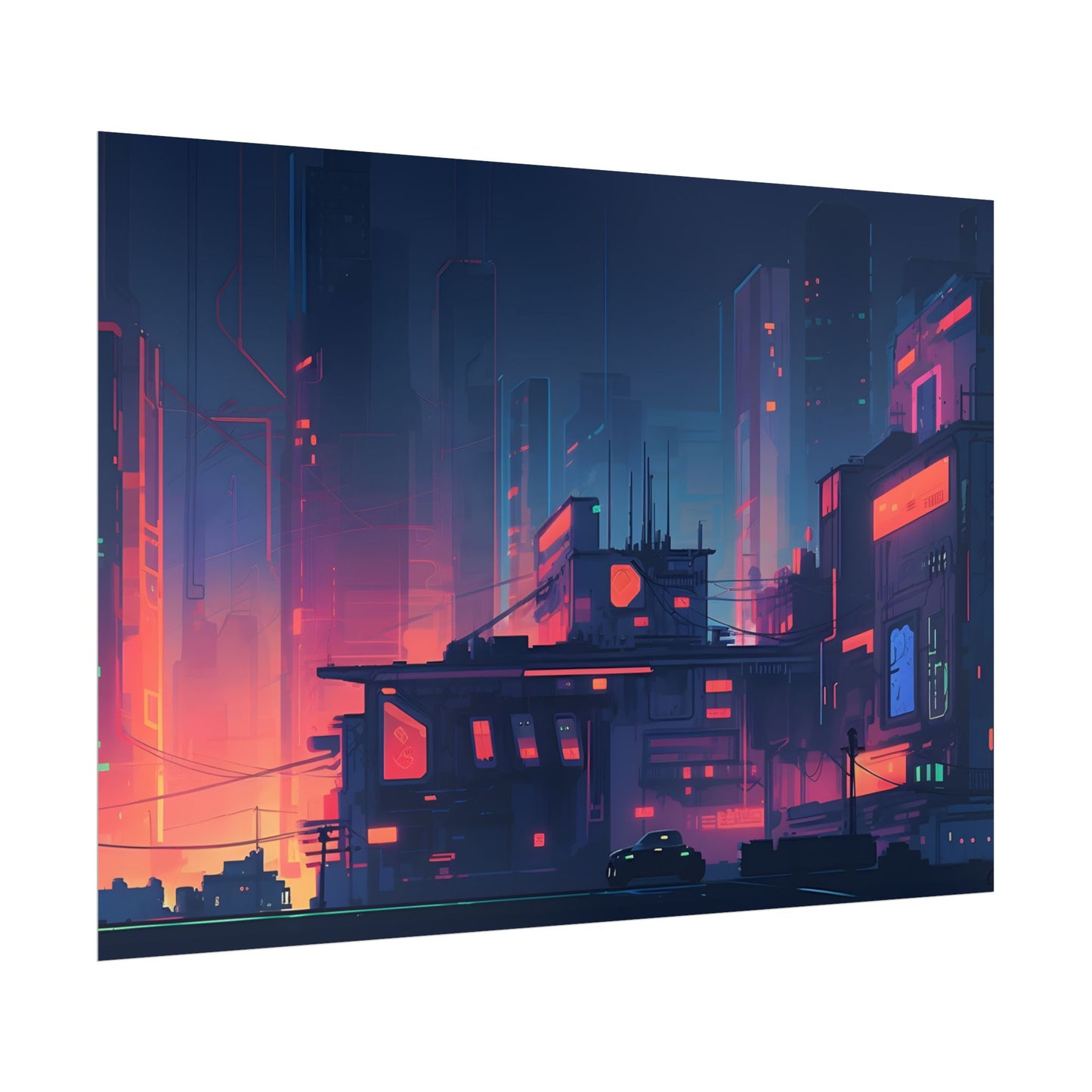 Cyberpunk Night: Melancholic Cityscape Digital Art - Poster
