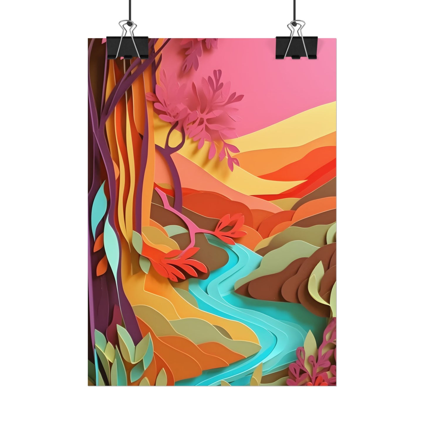 Vibrant Paper Quilled Canyon: Eye-Catching Landscape Art - Poster