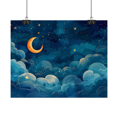 Whimsical Dreamy Night Sky: Small Town Illuminated by Pastel Stars - Poster