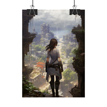 Dramatic Anime City Warrior: Bird's Eye View Digital Art - Poster