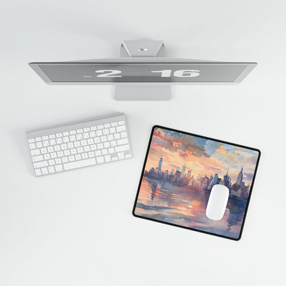 Watercolor New York City Sunset: Golden Hour Artwork - Desk Mat