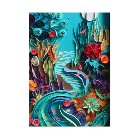 Realistic Paper Quilling Beach Landscape: Artwork - Poster