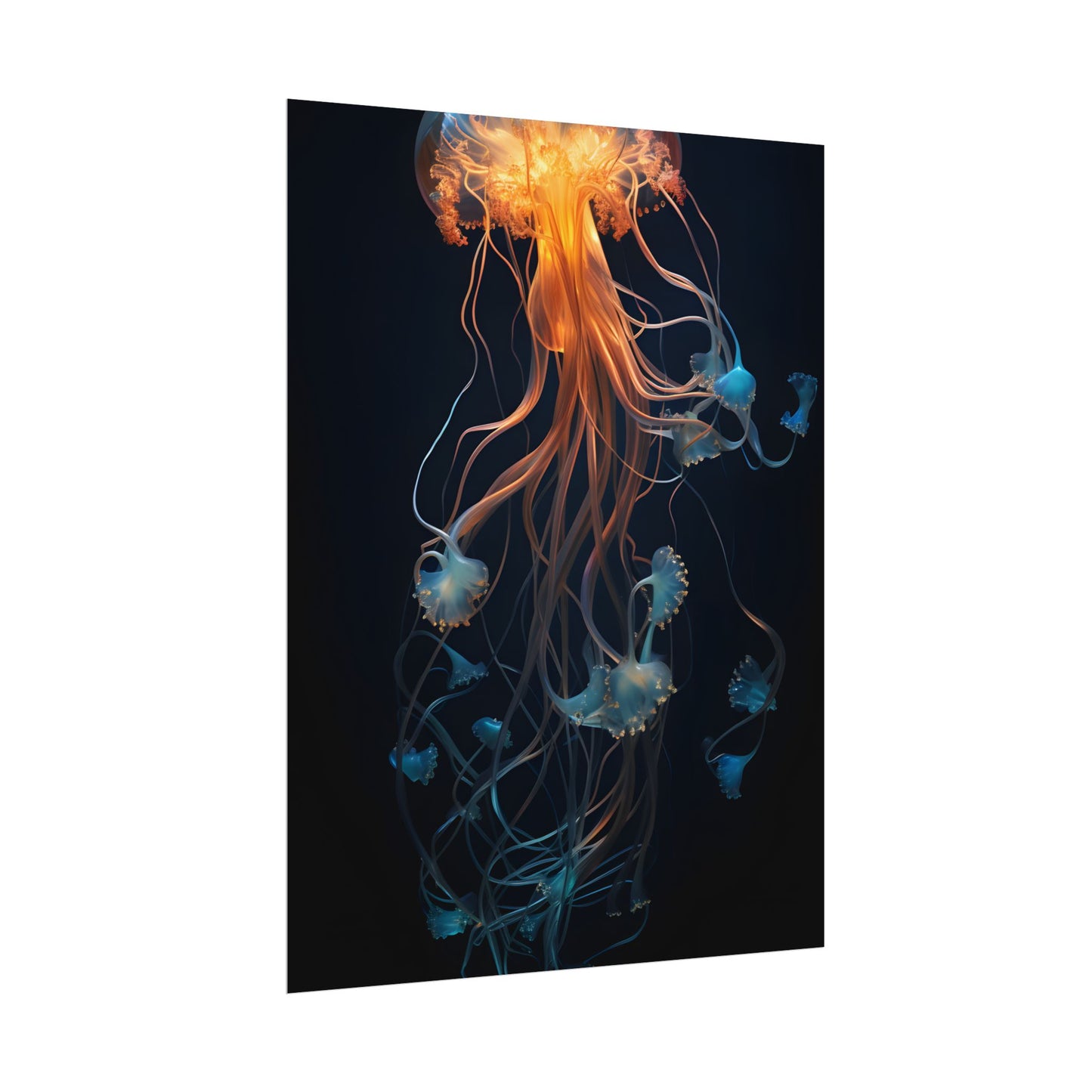 Bioluminescent Oceanic Ballet: Mesmerizing Underwater Scene Artwork - Poster