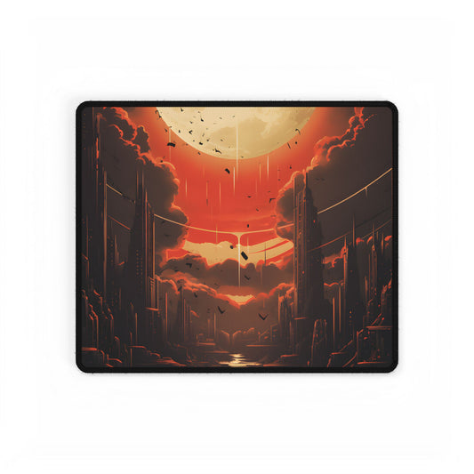 Cyberpunk Night Cityscape: Neon Lights Digital Artwork - Desk Mat