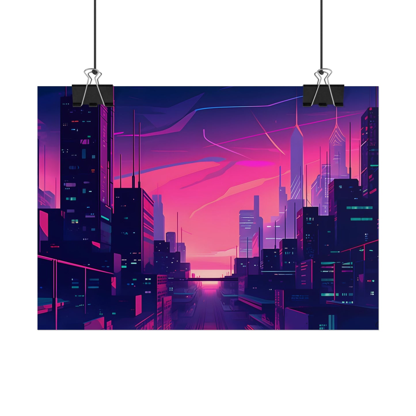 Melancholic Cyberpunk Cityscape: Neon Night Digital Art - Poster
