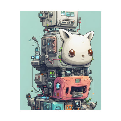Mysterious Pixel Pets in Futuristic Room: Cyberpunk Artwork - Poster
