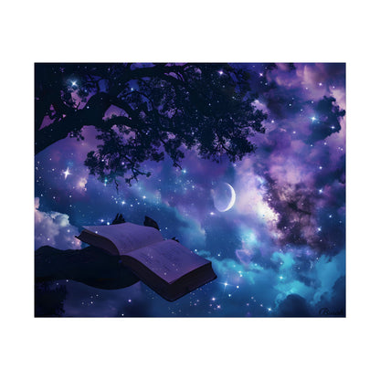 Mystical Night Sky: Celestial Dreams with Crescent Moon Art - Poster
