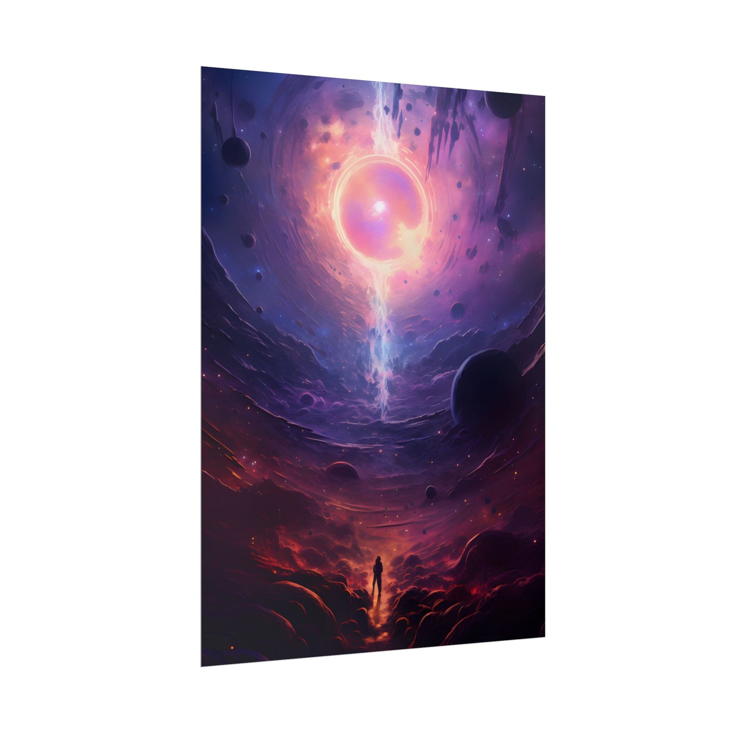 Black Hole Cosmic Odyssey: Dark Planet in Space Art - Poster