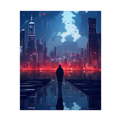 Cyberpunk Night Cityscape: A Melancholic Moment - Poster