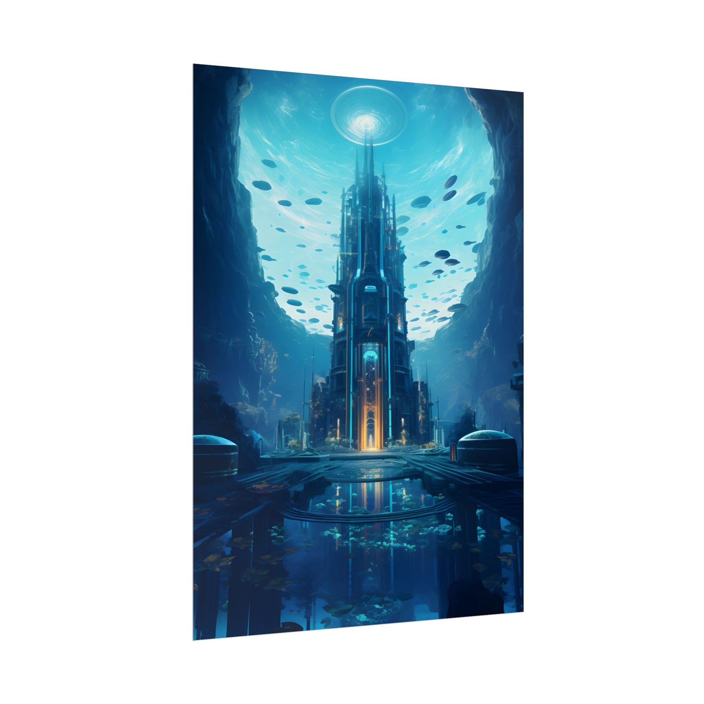 Dive into the Future: Submerged Metropol Underwater Cityscape - Poster