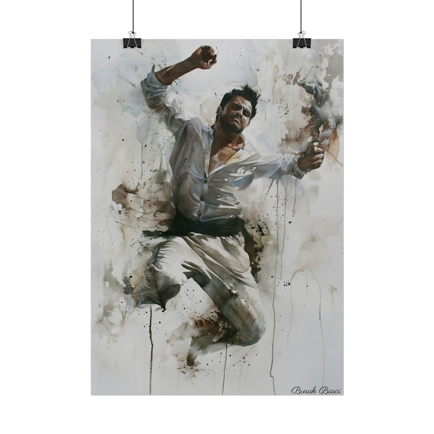 Watercolor Artwork: Man Dancing in Dynamic Movement - Poster