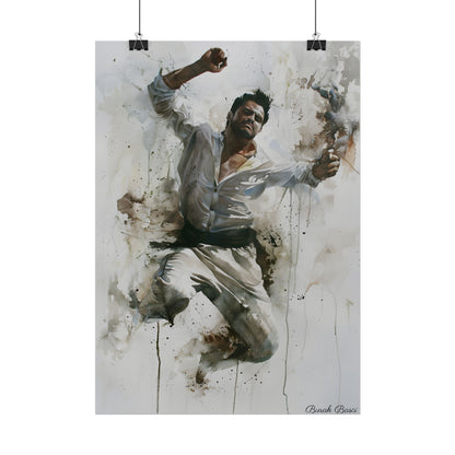 Watercolor Artwork: Man Dancing in Dynamic Movement - Poster