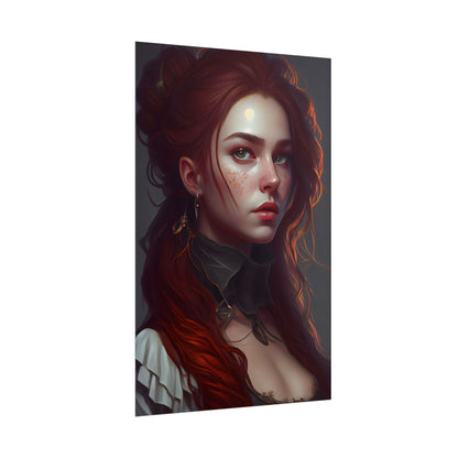 Formal Redhead Portrait: Nature-Themed Artwork in Green and Blue - Poster
