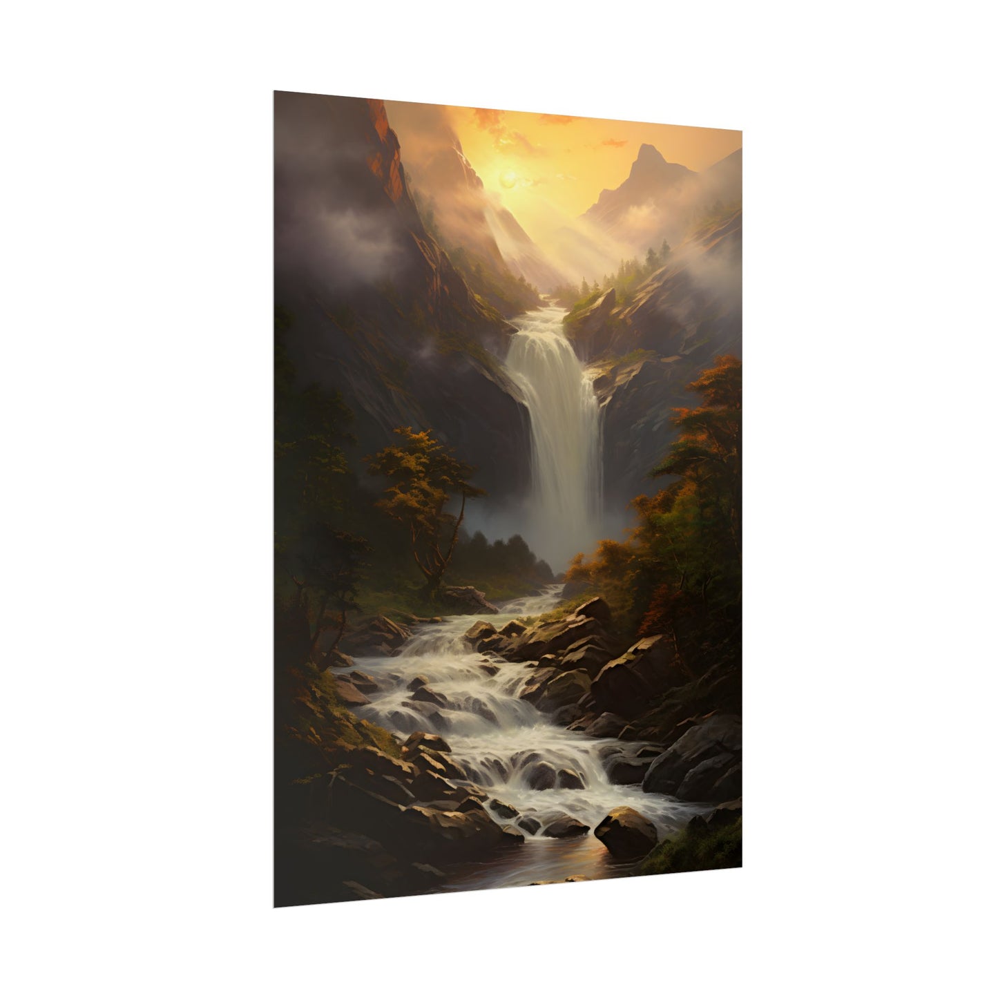 Breathtaking Waterfall: Nature's Beauty in Oil Painting - Poster