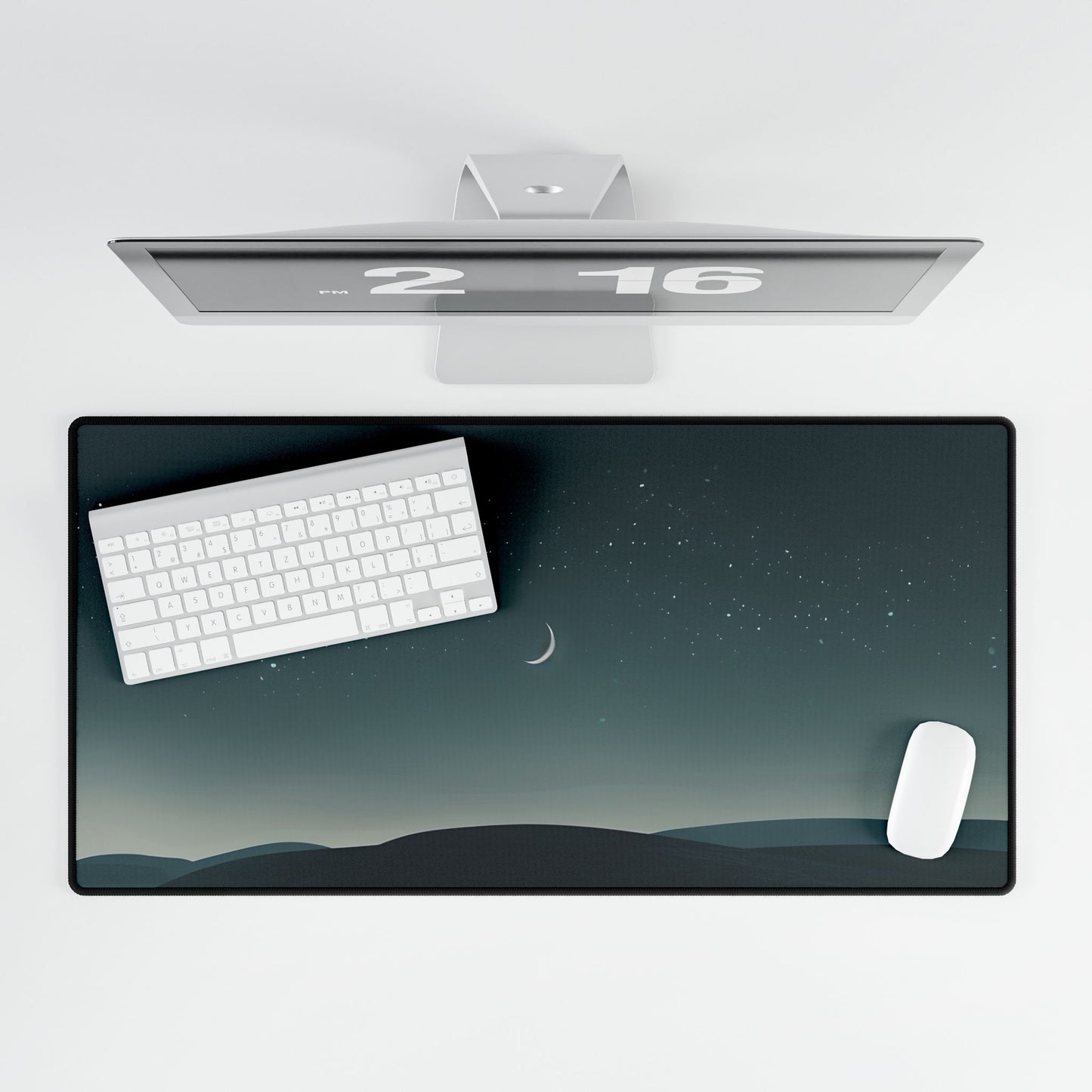 Minimalist Night Sky: Blue-Gray Evening Scene Digital Art - Desk Mat