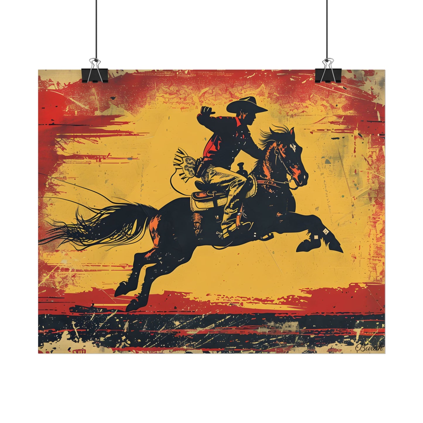 Retro Rodeo Action: Cowboy Riding Bucking Bronc - Poster
