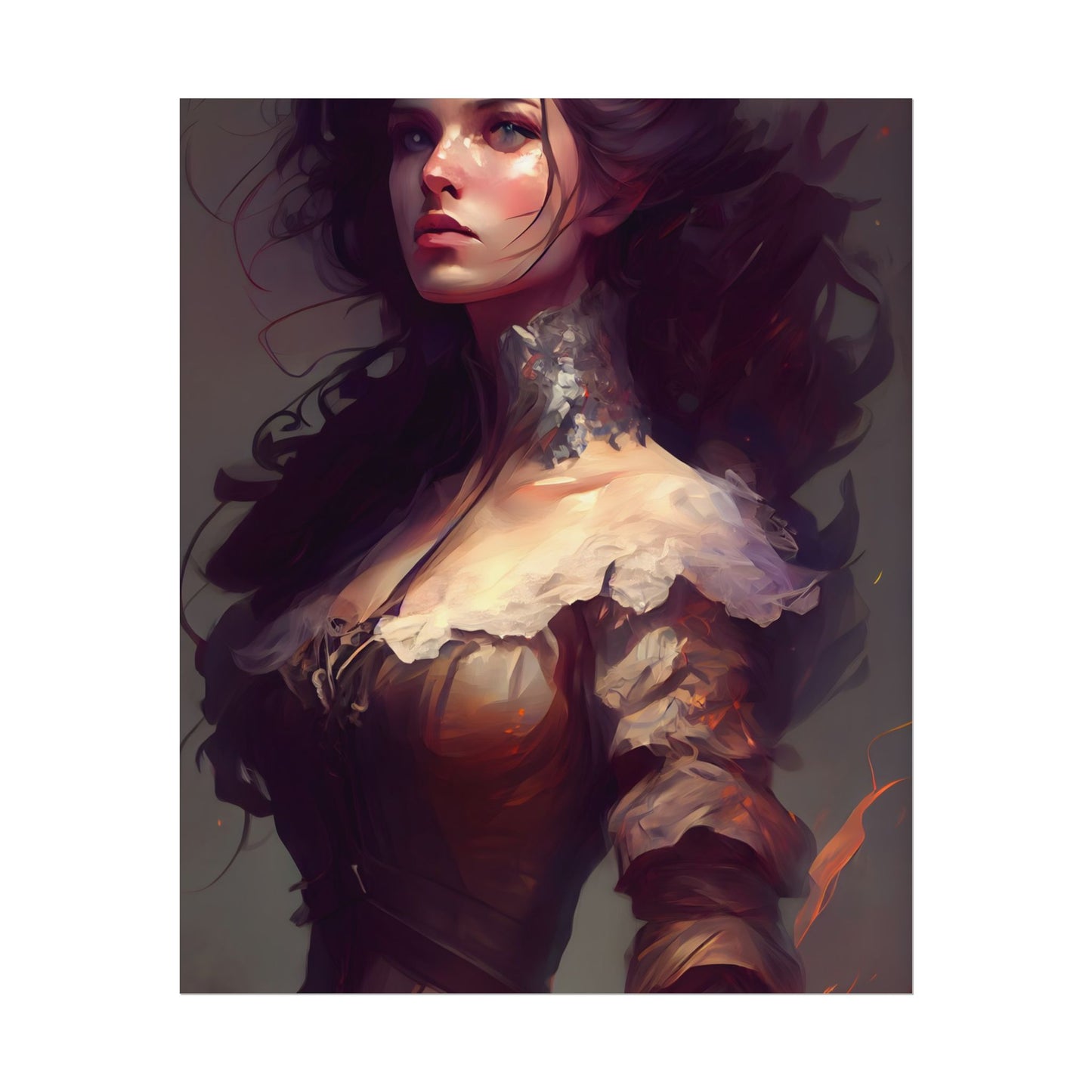 Lovely Brown Hair Portrait: Stunning Female Art - Poster