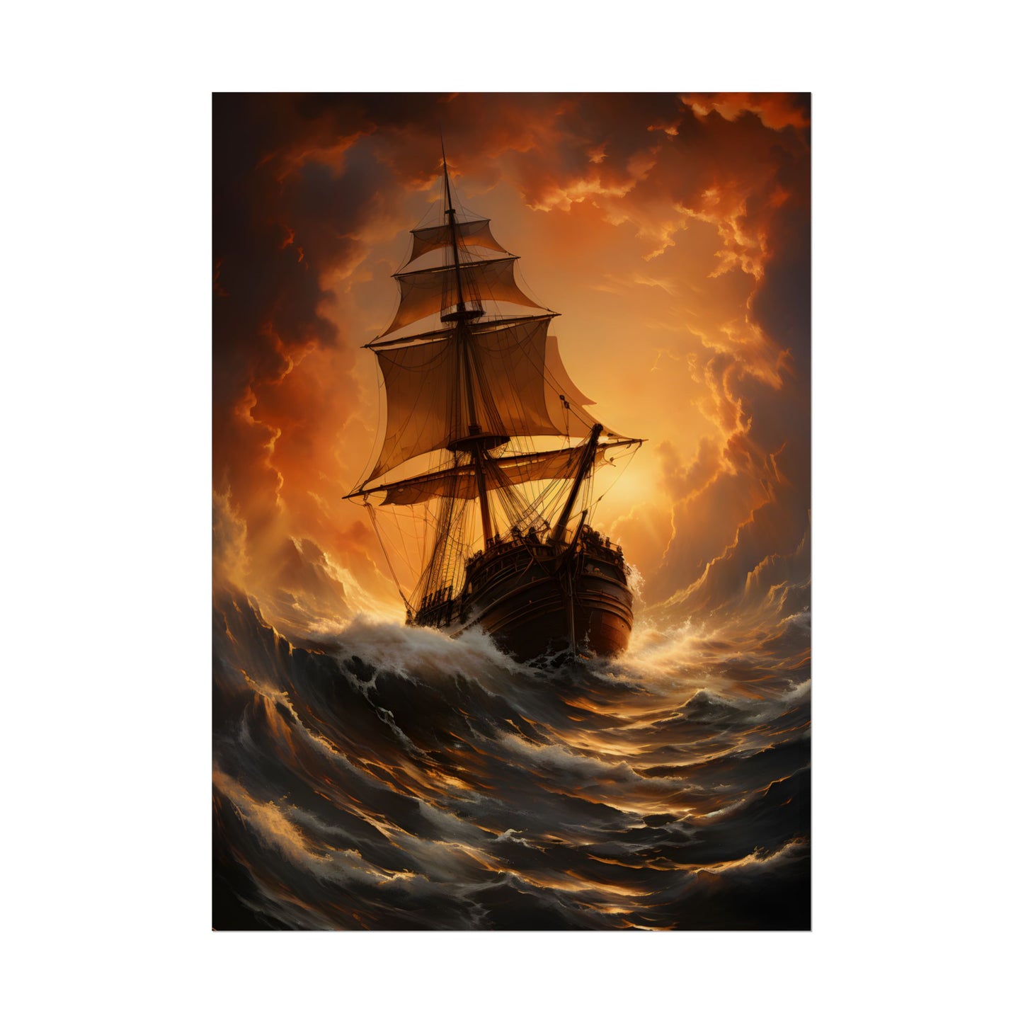 Majestic Storm Ship: Oil Painting Masterpiece - Poster