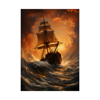 Majestic Storm Ship: Oil Painting Masterpiece - Poster