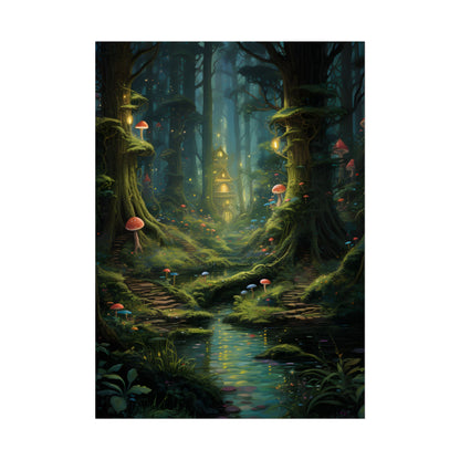 Enchanted Forest: Grimm's Fairy Tale Characters in Serene Woods - Poster