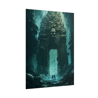 Lost Underwater Ancient City: Mysterious Blue Hues Art - Poster