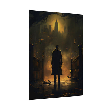 Urban Fantasy Detective: Moody City Skyline Reflection - Poster