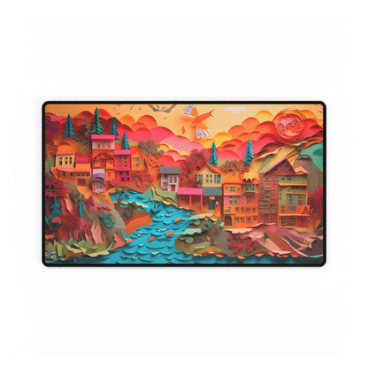 Magical Beach Quill: Vibrant Paper Art of Tropical Paradise - Desk Mat