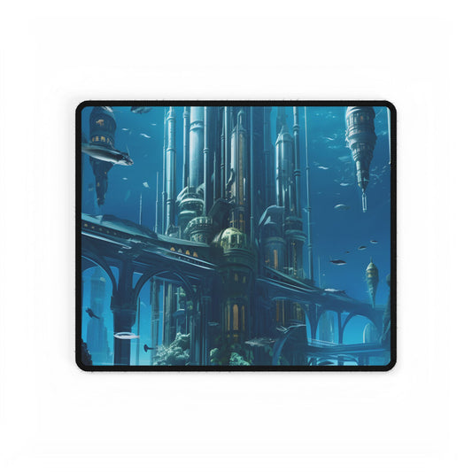 Underwater Futuristic City: Submerged Metropol Digital Art - Desk Mat