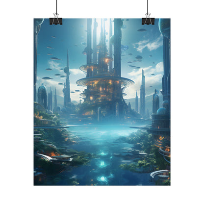 Underwater Futuristic City: Submerged Metropol Digital Artwork - Poster