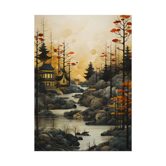 Landscape Masterpiece: Ash Magenta Mountains with Moss Green Greenery - Poster
