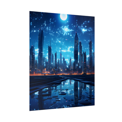 Cyberpunk Night: Quiet Cityscape Digital Art - Poster