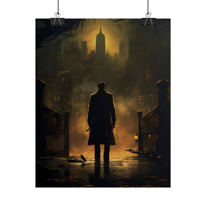 Urban Fantasy Detective: Moody City Skyline Reflection - Poster