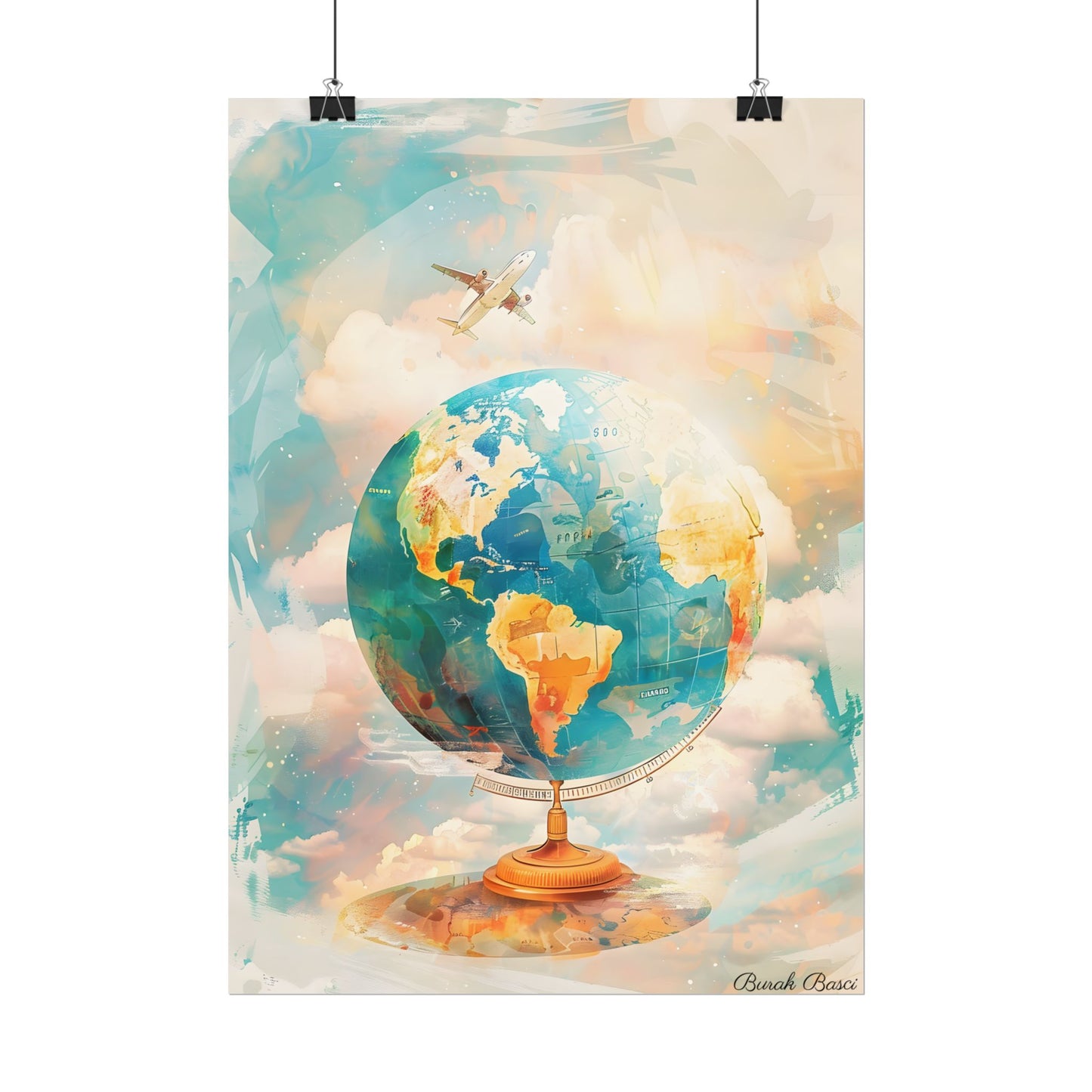Vintage Globe with 80 Iconic Landmarks: Educational Artwork - Poster