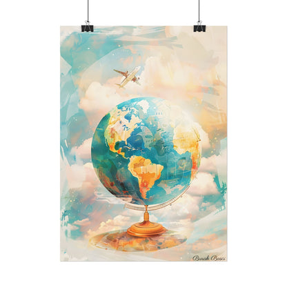 Vintage Globe with 80 Iconic Landmarks: Educational Artwork - Poster
