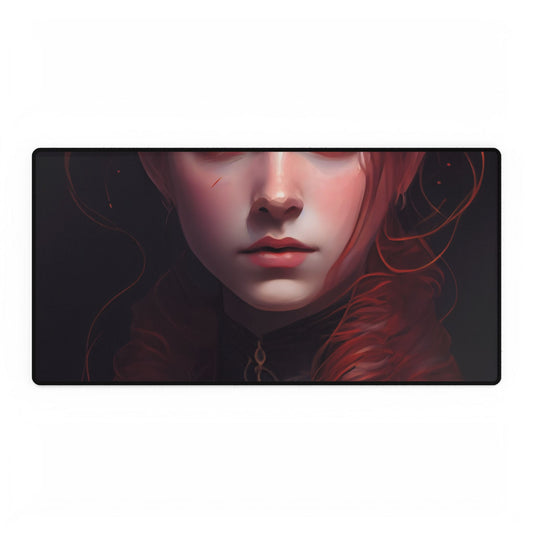 Redhead Portrait: Vibrant Dress Artwork - Desk Mat