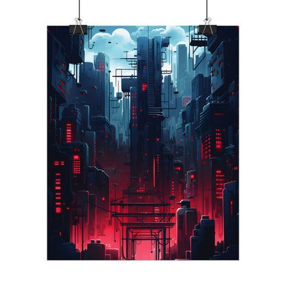 Cyberpunk Melancholy: A Nightly Cityscape Digital Art - Poster
