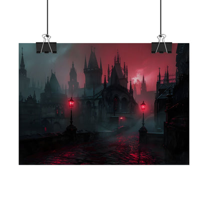 Dark Gothic Cityscape: Misty Twilight Artwork - Poster