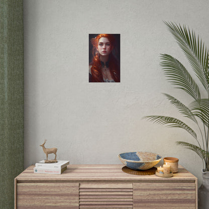 Elegant Redhead Portrait: Female Artwork in Dress - Poster