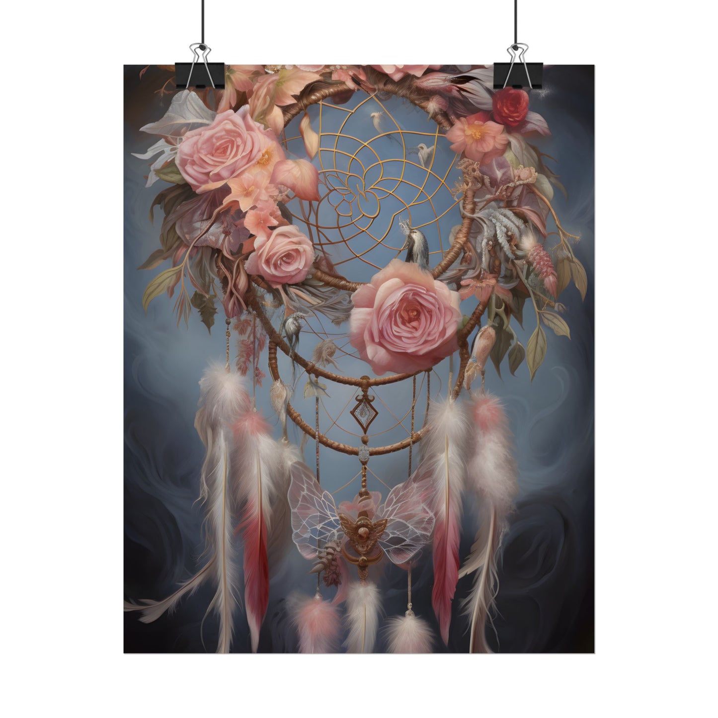 Ethereal Dreamcatcher Realm: Surreal Artwork with Colorful Feathers - Poster